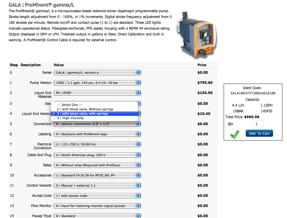 Web Application Product Configuration Screenshot